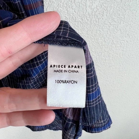 Apiece Apart Medina Top Size 0 Blue Purple Plaid Tie Mock Neck Sleeveless Blouse - Picture 5 of 13